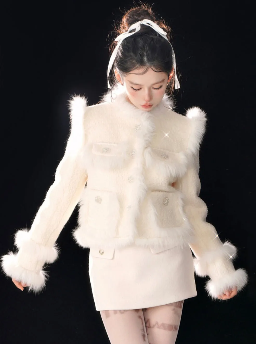 Tweed Fox Tea Apricot Jacket Fur Sweet Snow