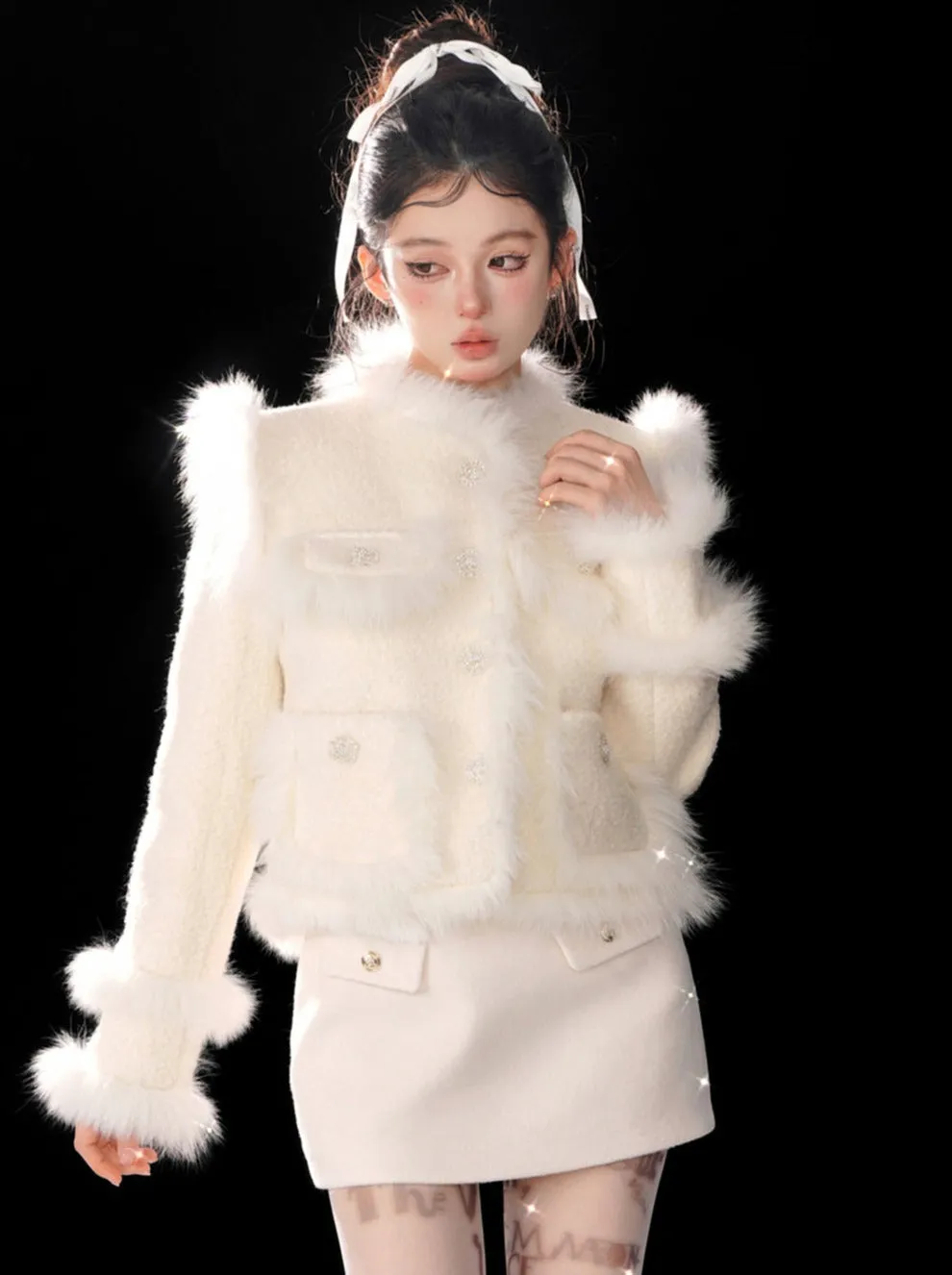Tweed Fox Tea Apricot Jacket Fur Sweet Snow