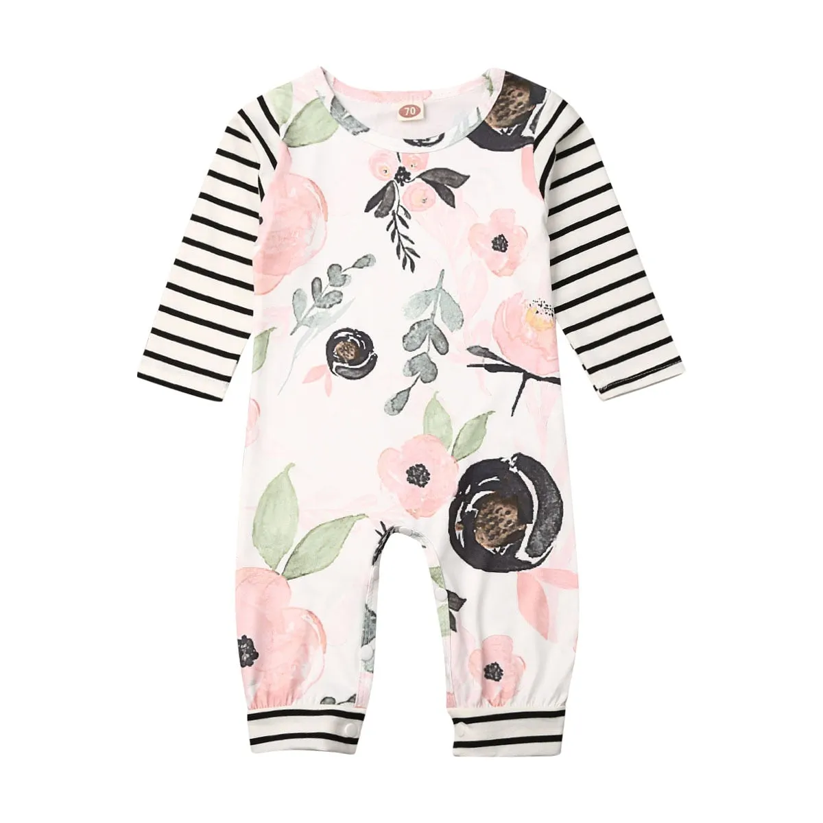 Unisex Baby Flower Striped Long Sleeves Cute Romper For Toddlers