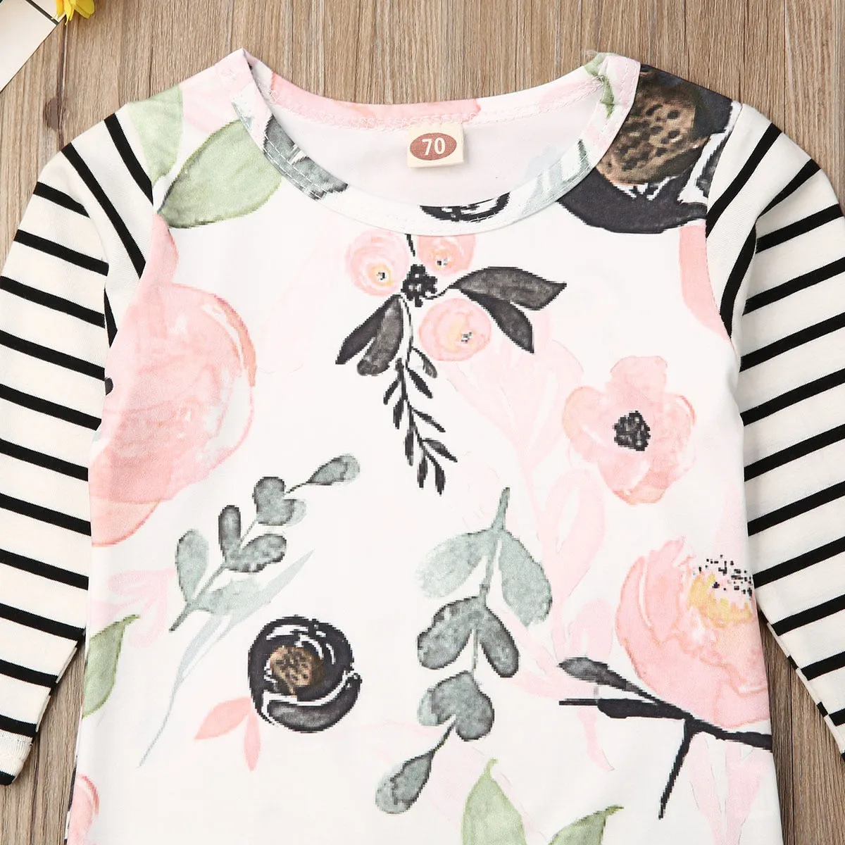 Unisex Baby Flower Striped Long Sleeves Cute Romper For Toddlers