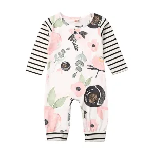 Unisex Baby Flower Striped Long Sleeves Cute Romper For Toddlers