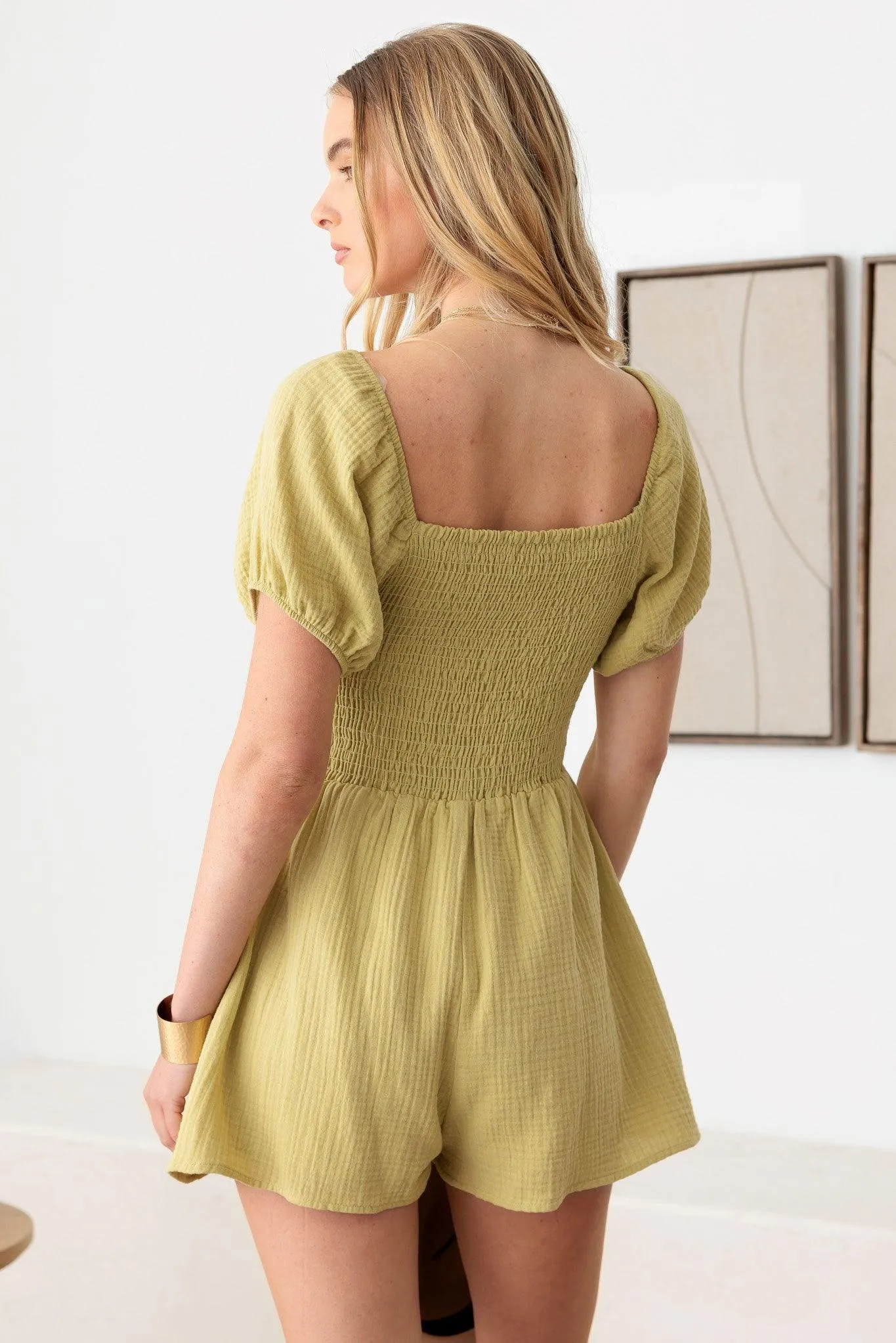 Western Boho Short Sleeve Smocked Waist Romper