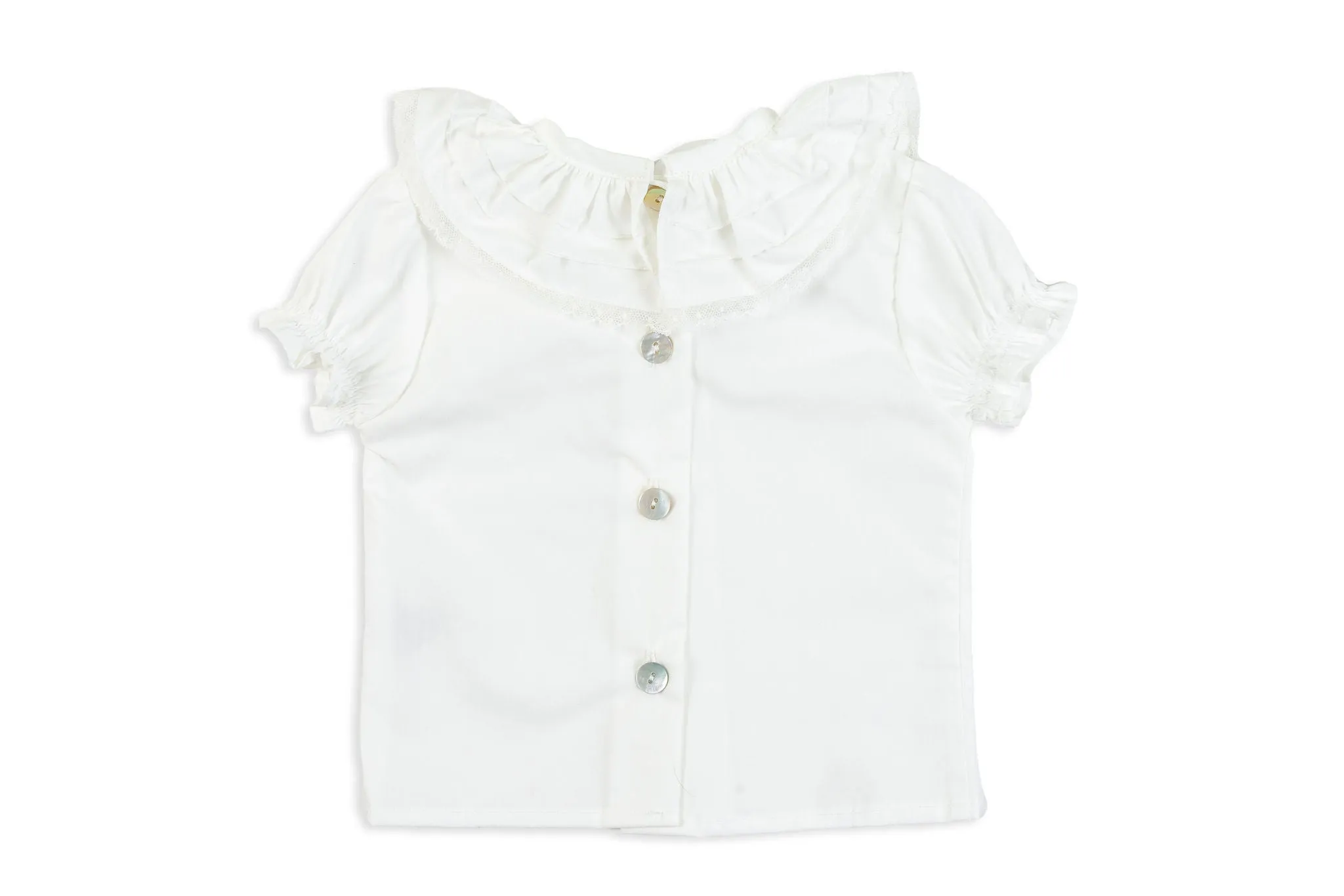 White Frilly Collar Shirt with Lace Trim