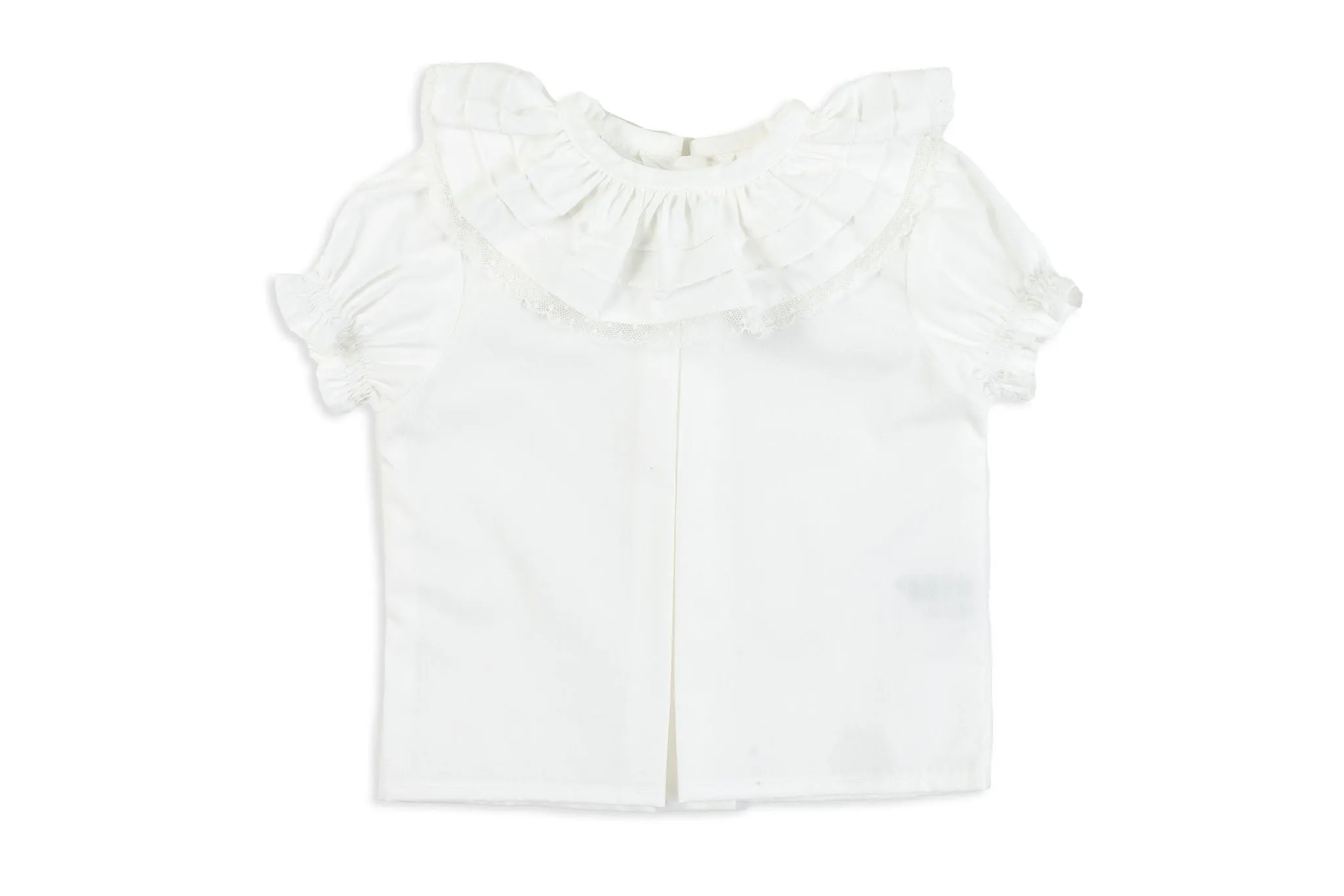 White Frilly Collar Shirt with Lace Trim