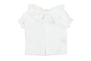 White Frilly Collar Shirt with Lace Trim