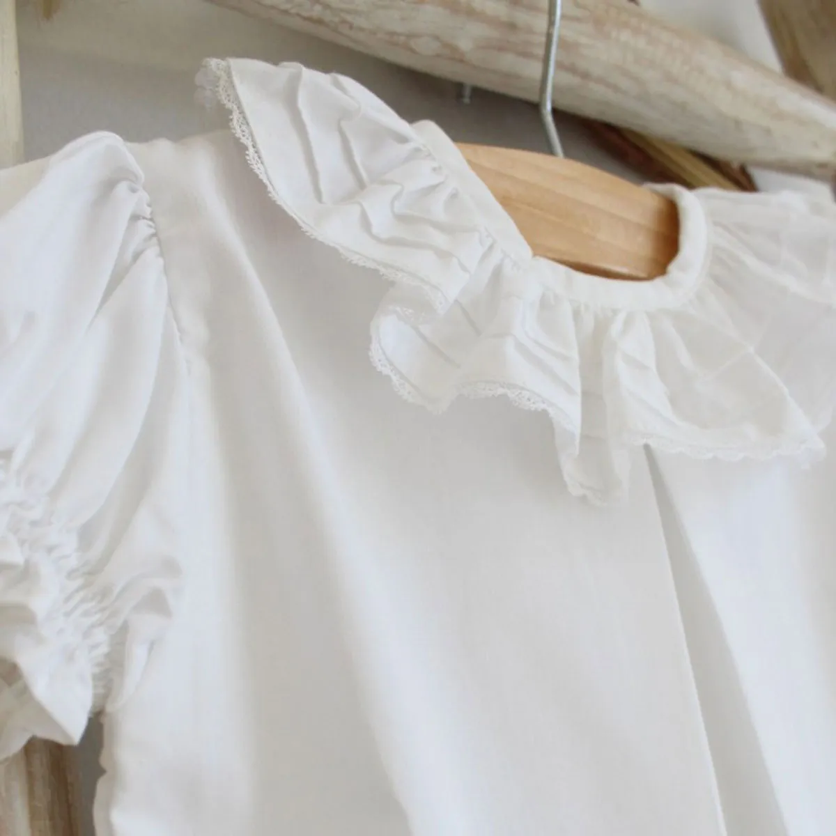White Frilly Collar Shirt with Lace Trim