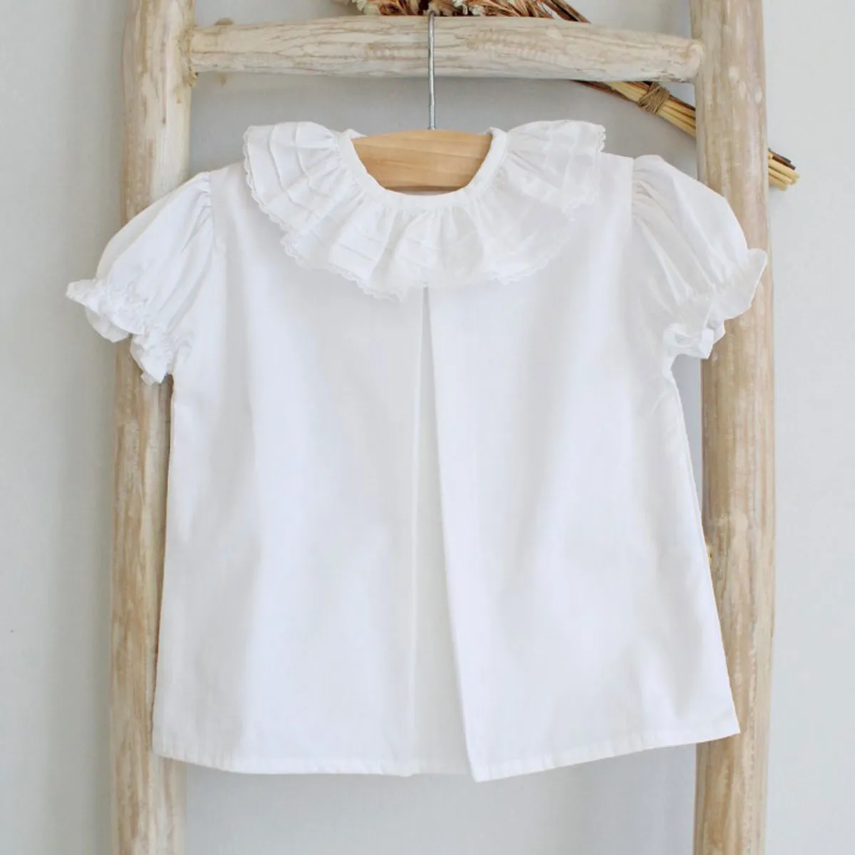 White Frilly Collar Shirt with Lace Trim