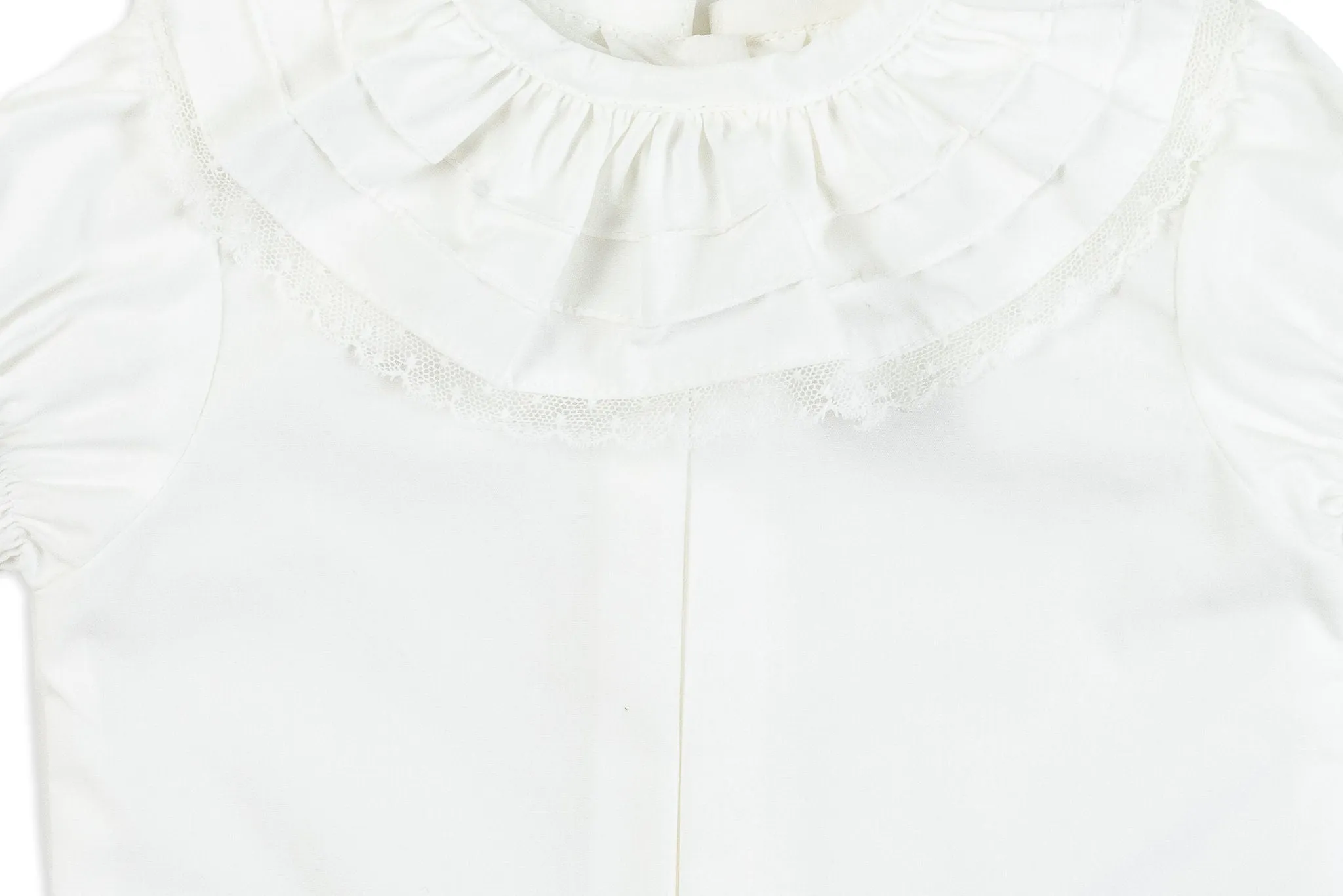 White Frilly Collar Shirt with Lace Trim