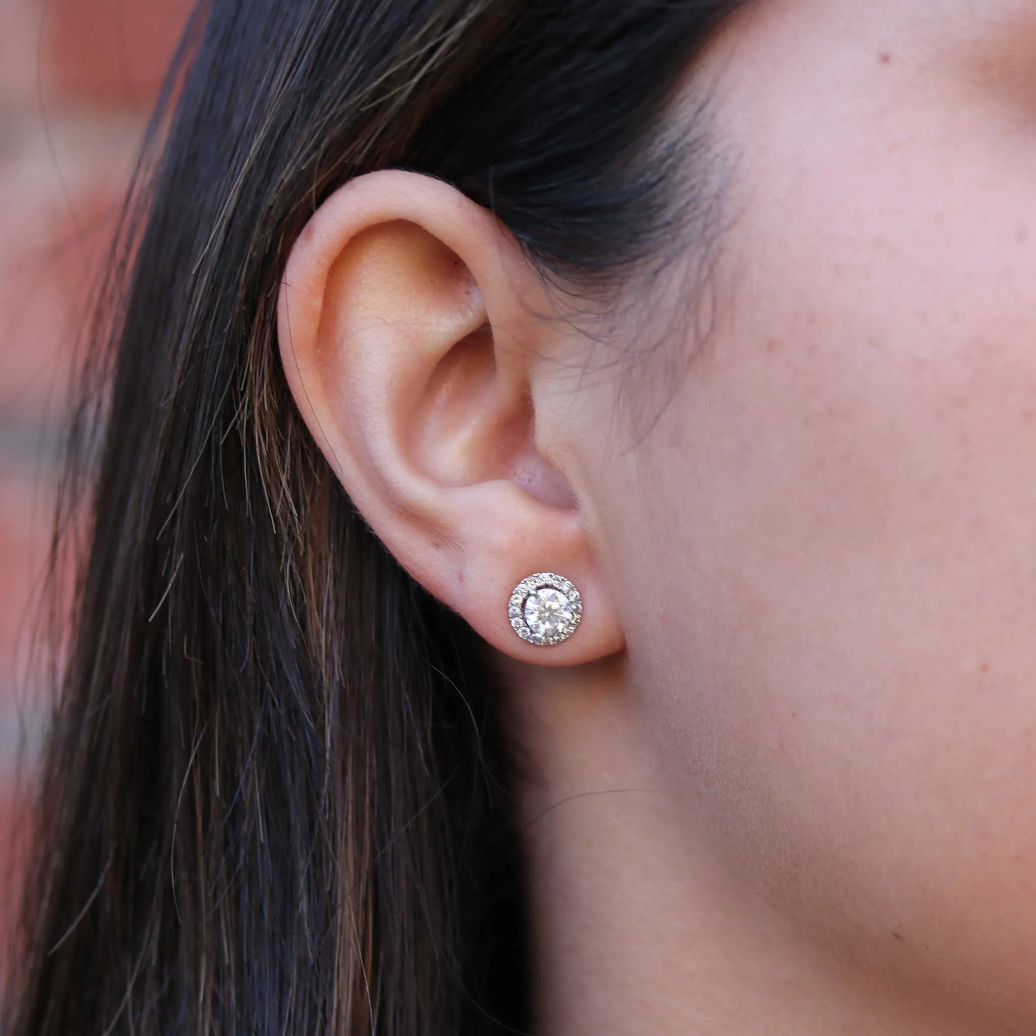 White Gold Diamond Halo Earrings Jackets