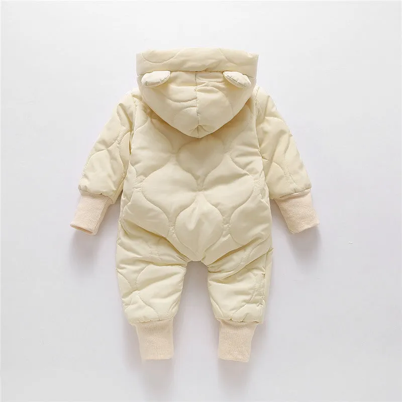 Winter Bear Baby Romper With Fleece Lining
