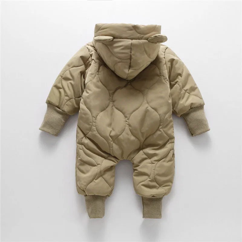 Winter Bear Baby Romper With Fleece Lining