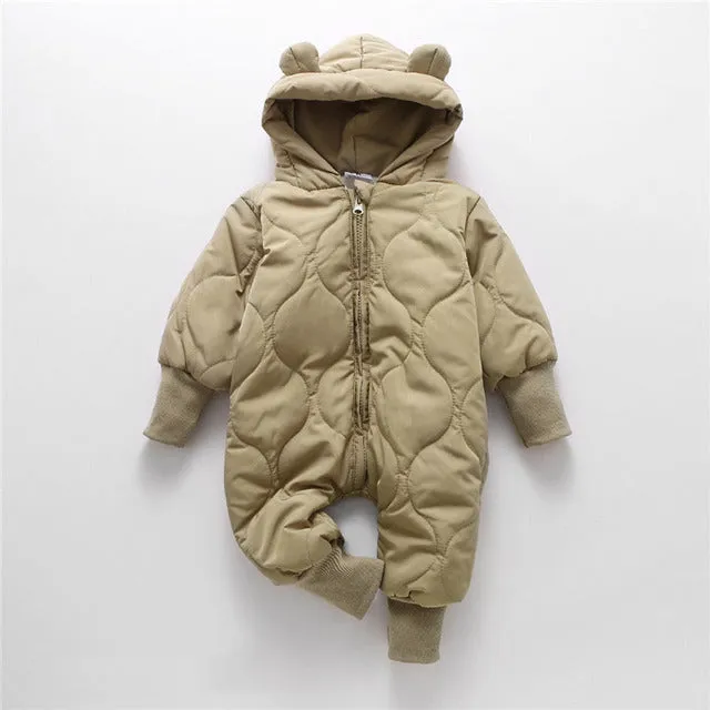 Winter Bear Baby Romper With Fleece Lining
