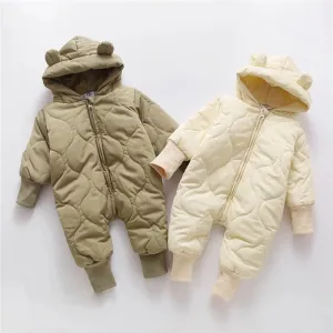 Winter Bear Baby Romper With Fleece Lining