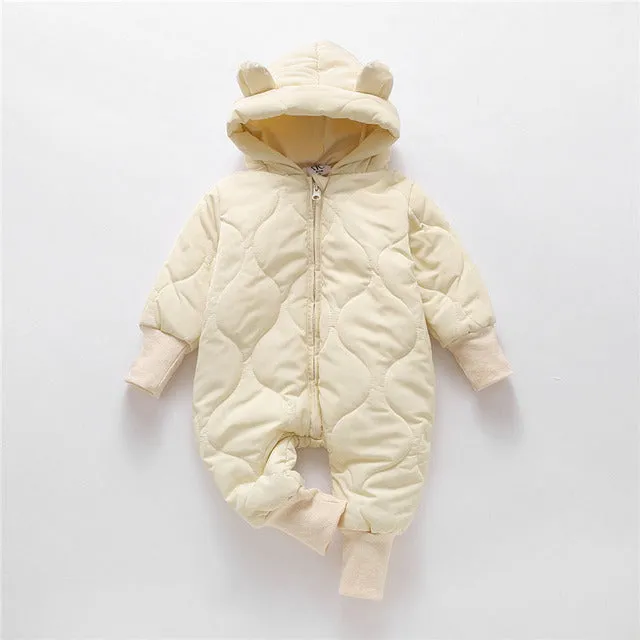 Winter Bear Baby Romper With Fleece Lining